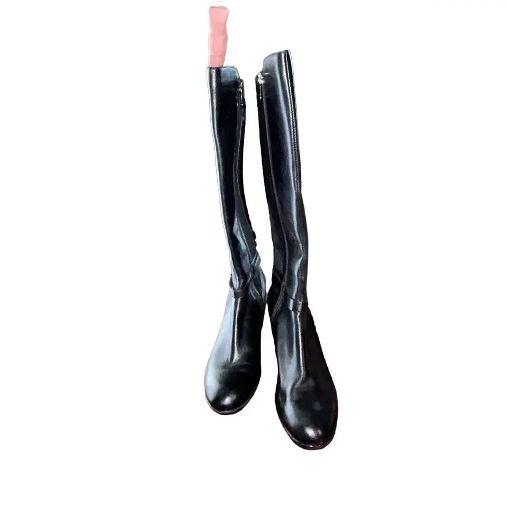 Blondo Lana Knee High Riding Boots Women 9 Black Leather Wedge Stretch B4933-11